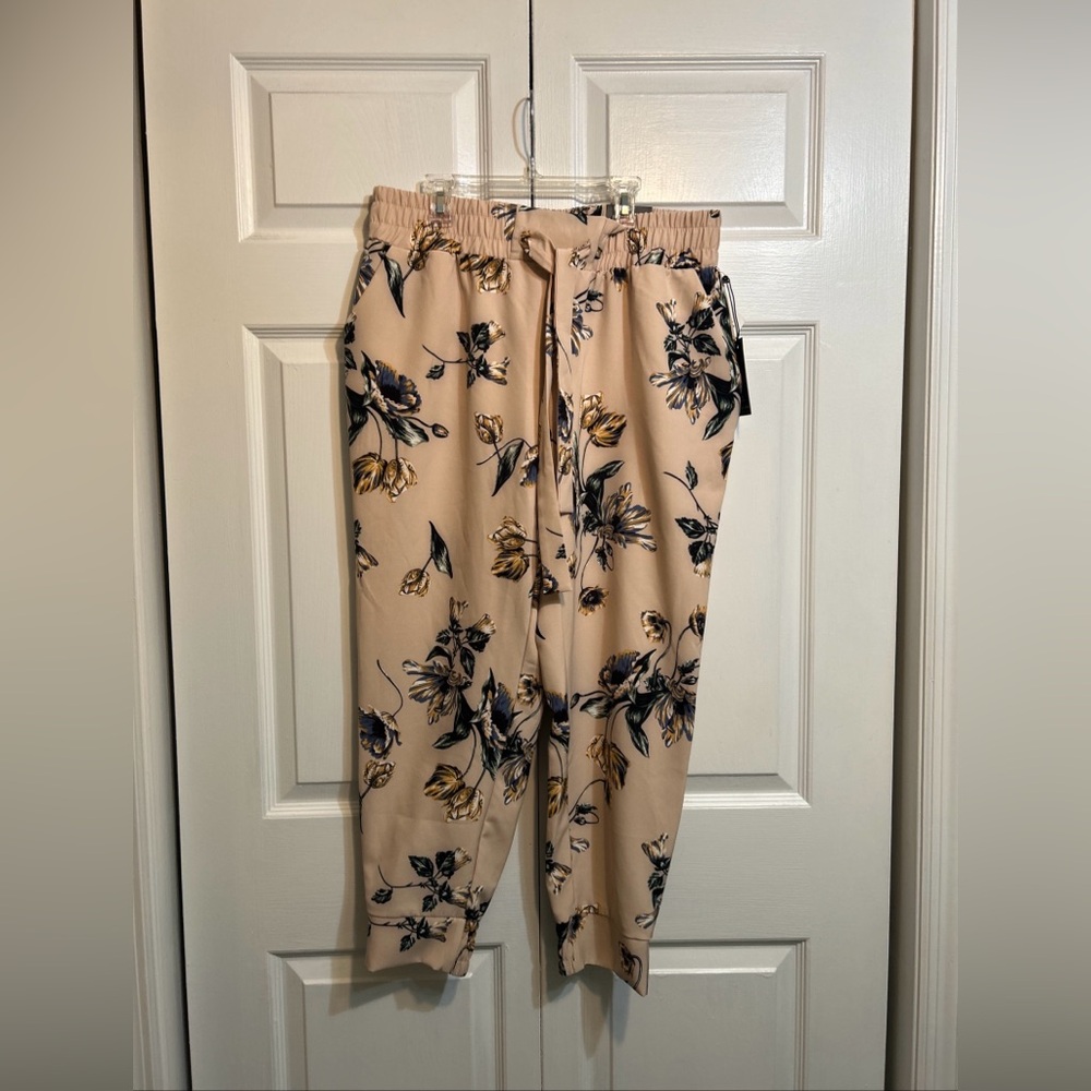 NWT Jules & Leopold Floral Jogger Size L Large Pull On Pants Blush Beige  Multic